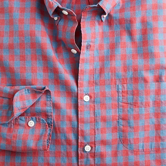 J Crew Organic Cotton Stretch Secret Wash Button Down in Seashore Red … - Picture 7 of 8